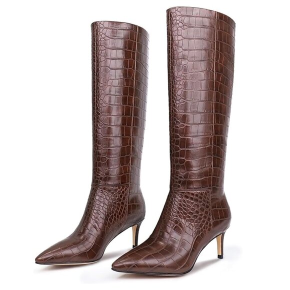 wetkiss Womens Knee High Boots with Kitten Heel and Pointed Toe Design - Size 10 - Picture 3 of 8